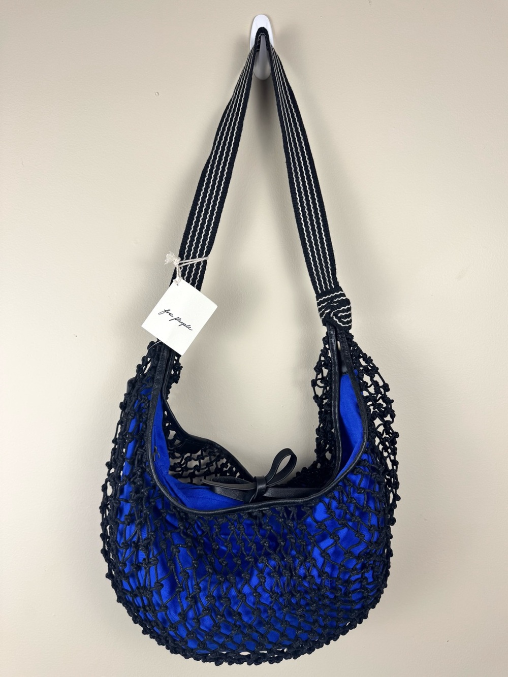 Free People Silver Springs Sling Bag Net Crochet Leather in Blue/Black
